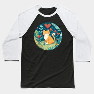 Orange Cat Heart In The Garden - Love Cats Baseball T-Shirt